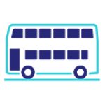 Een icoon van een dubbeldekkerbus.