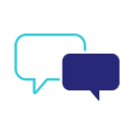 Contact Icoon van twee gesprekswolkjes die elkaar overlappen.